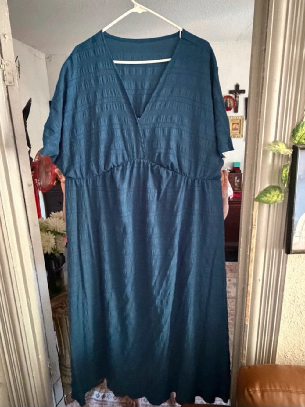 SHEIN Teal V-Neck Midi Dress